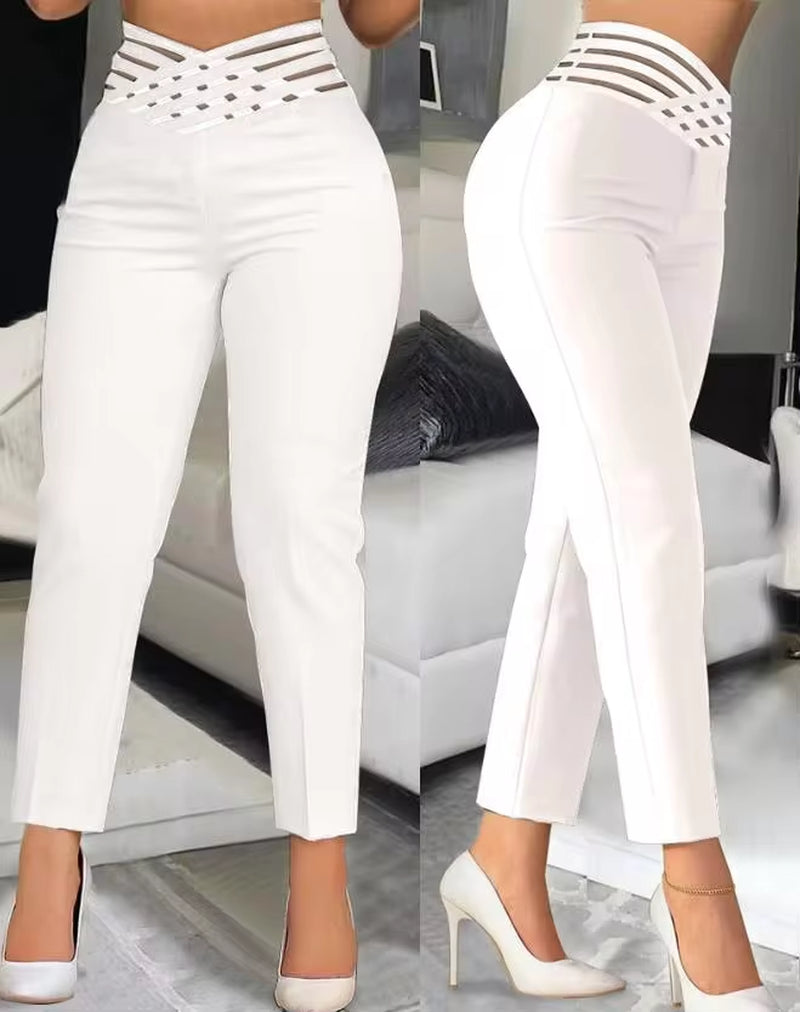 Slim Pants for Woman 2023 Business Office Lady Black High Waist Cropped Elegant Work Pants All-Match Female Solid Trousers New