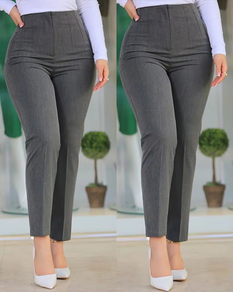 Slim Pants for Woman 2023 Business Office Lady Black High Waist Cropped Elegant Work Pants All-Match Female Solid Trousers New