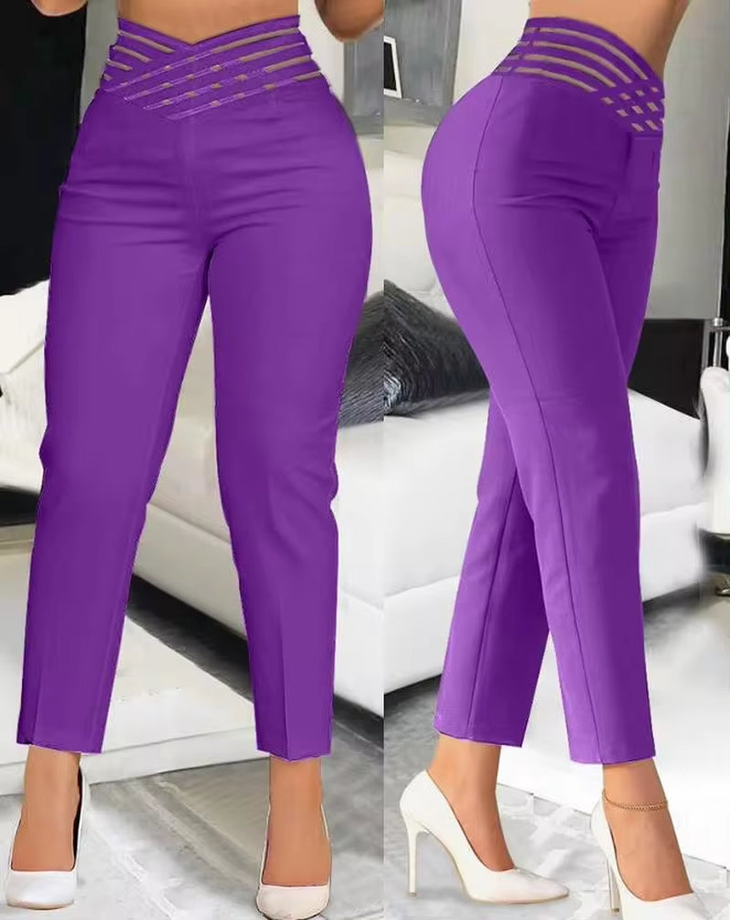 Slim Pants for Woman 2023 Business Office Lady Black High Waist Cropped Elegant Work Pants All-Match Female Solid Trousers New