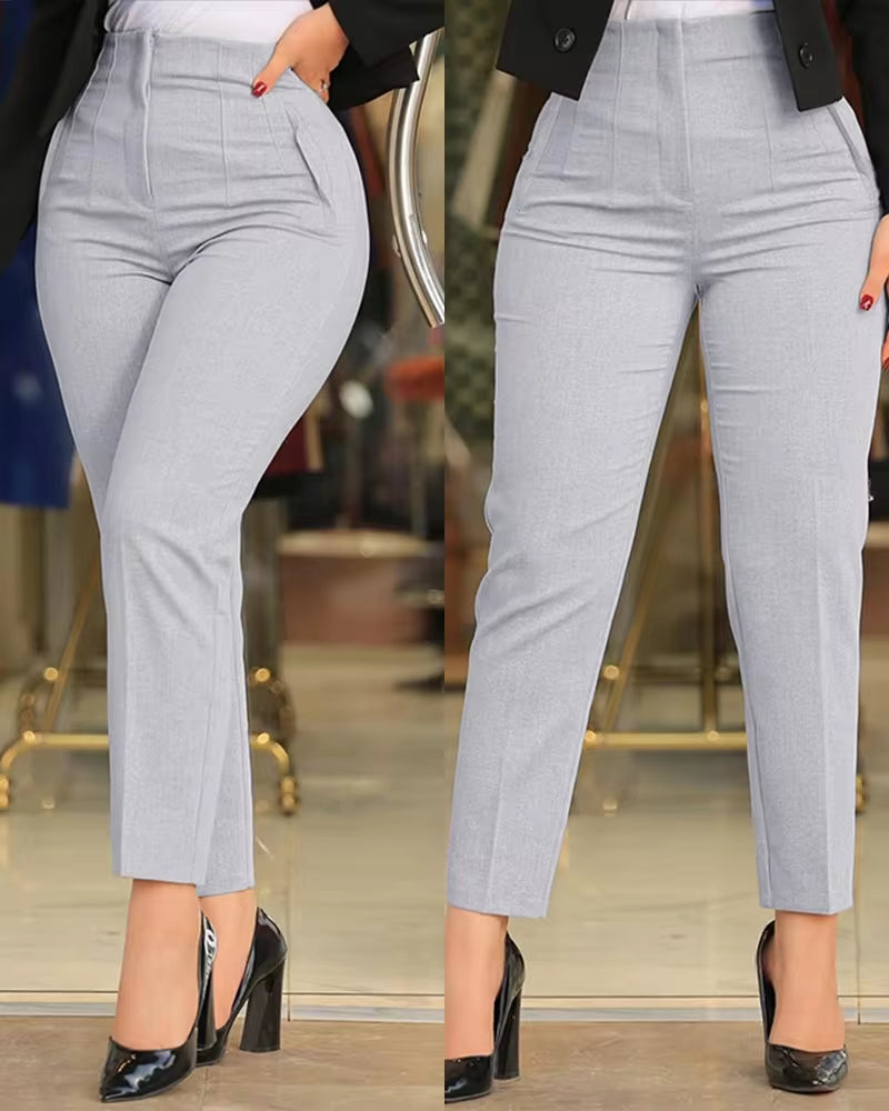 Slim Pants for Woman 2023 Business Office Lady Black High Waist Cropped Elegant Work Pants All-Match Female Solid Trousers New