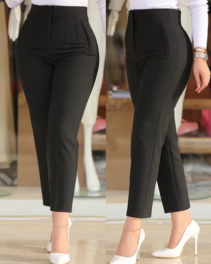 Slim Pants for Woman 2023 Business Office Lady Black High Waist Cropped Elegant Work Pants All-Match Female Solid Trousers New