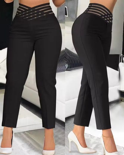 Slim Pants for Woman 2023 Business Office Lady Black High Waist Cropped Elegant Work Pants All-Match Female Solid Trousers New