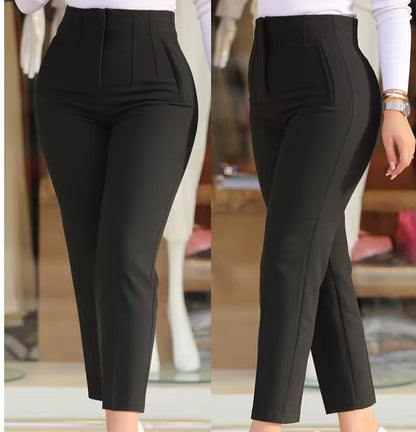 Slim Pants for Woman 2023 Business Office Lady Black High Waist Cropped Elegant Work Pants All-Match Female Solid Trousers New